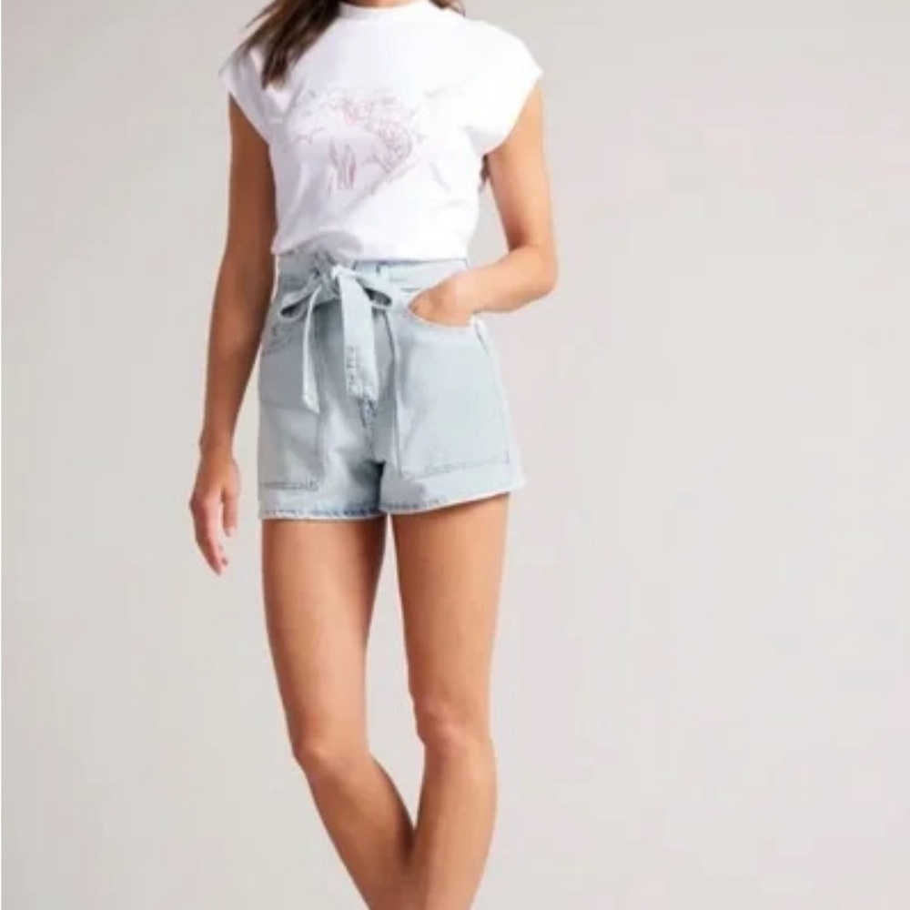 Ted Baker Kaylaie Paperbag Blue Denim High Waist Cotton Shorts Size 25 NWT